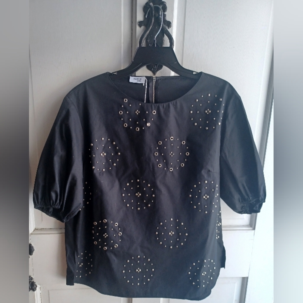 Akris Punto Black Blouse with Silver Studs and Grommets